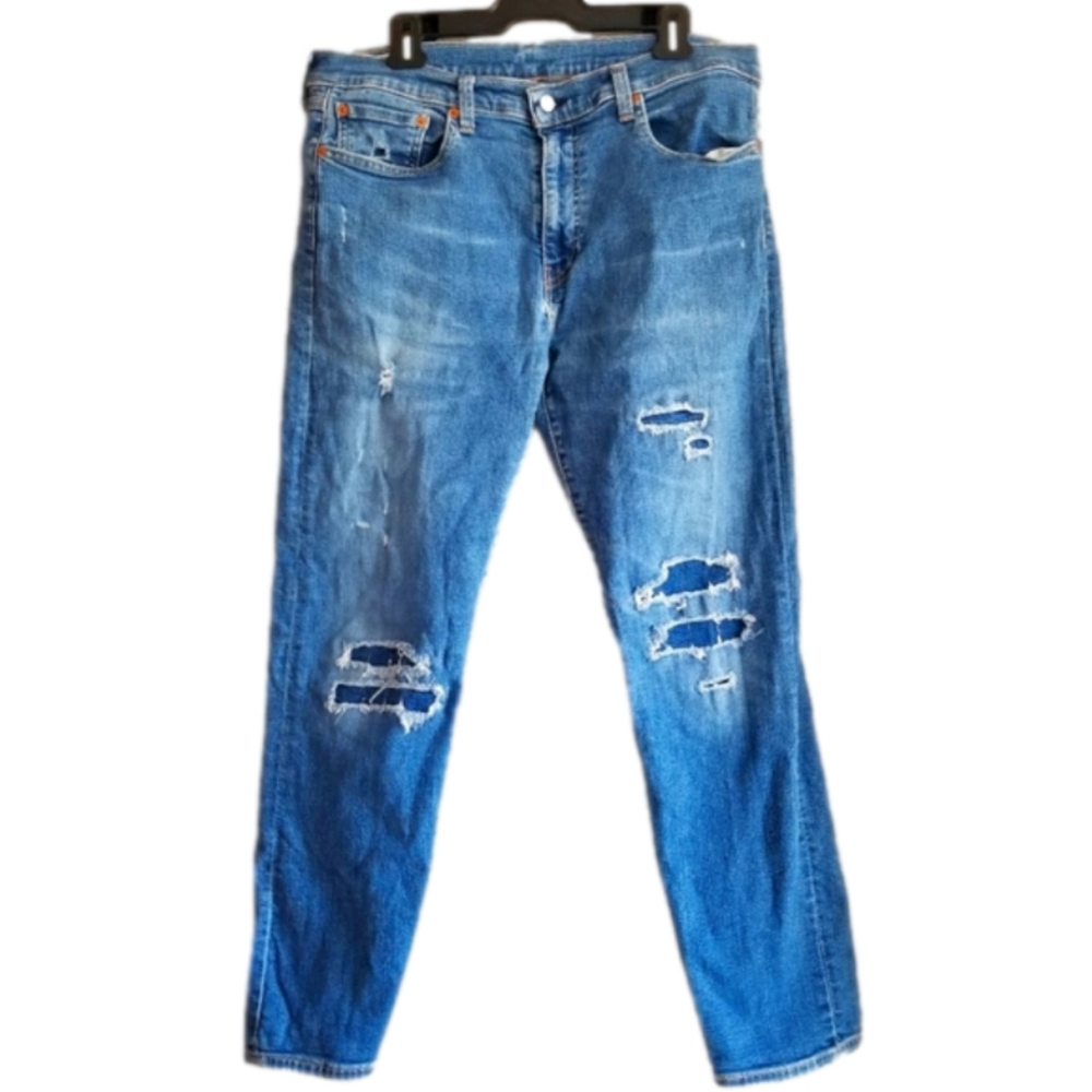 Levi's Big-E 502s Premium Distressed Patchwork Denim Jeans Size 36 ×34